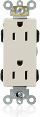 15 Amp Lev-Lok Decora Plus Duplex Receptacle, Heavy-Duty, NEMA 5-15R, Light Almond