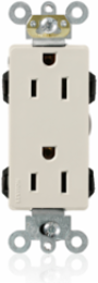 15 Amp Lev-Lok Decora Plus Duplex Receptacle, Heavy-Duty, NEMA 5-15R, Light Almond