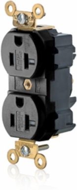 20 Amp Lev-Lok Duplex Receptacle, Tamper-Resistant, Self-Grounding, NEMA 5-20R