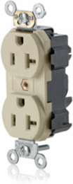 20 Amp Lev-Lok Duplex Receptacle Outlet, NEMA 5-20R, Self-Grounding, Ivory