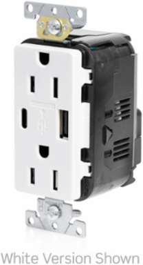 Lev-Lok Tamper-Resistant USB Receptacle 15A 125V with Dual USB Ports, Blue