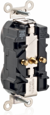 Lev-Lok Duplex Receptacle, Heavy-Duty Hospital Grade, 15 Amp, 125 Volt, Gray