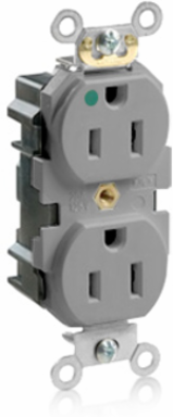 Lev-Lok Duplex Receptacle, Heavy-Duty Hospital Grade, 15 Amp, 125 Volt, Gray