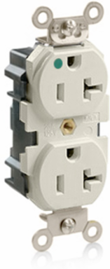 Lev-Lok Duplex Receptacle, Extra Heavy-Duty Hospital Grade, 20 Amp, 125 Volt, NEMA 5-20R