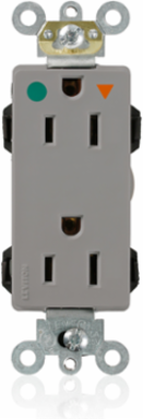 Lev-Lok Decora Plus Duplex Receptacle, 15 Amp, 125 Volt, Heavy-Duty Hospital Grade