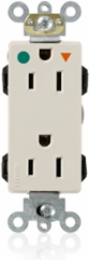 Lev-Lok Decora Plus Duplex Receptacle, 15 Amp, 125 Volt, Heavy-Duty Hospital Grade, Isolated Ground, Light Almond