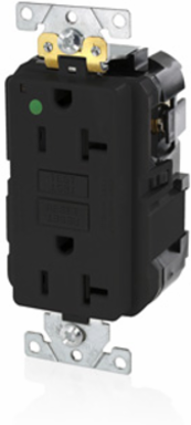 20 Amp SmartlockPro GFCI Receptacle, Extra Heavy-Duty Hospital Grade, 125 Volt, Black