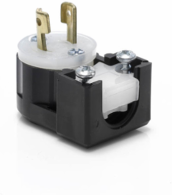 Mini Locking Plug 15 Amp 125 Volt Non-Grounding Angled, 2 Pole, Black & White