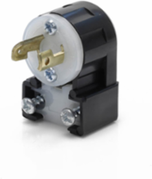 Mini Locking Plug 15 Amp 125 Volt Non-Grounding Angled, 2 Pole, Black & White