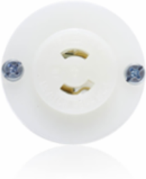 Mini Locking Flanged Outlet Receptacle, 15 Amp, 125 Volt, Industrial Grade, White