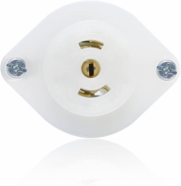 Mini Flanged Locking Receptacle, 15 Amp, 125 Volt, Impact Modified Nylon, White