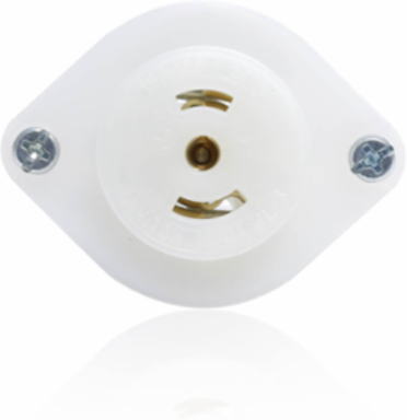 Mini Locking Flanged Outlet Receptacle, 15 Amp, 125/250 Volt, Nylon Body, White
