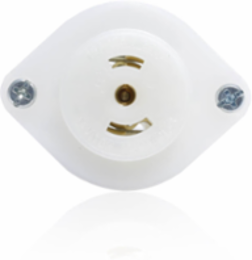 Mini Locking Flanged Outlet Receptacle, 15 Amp, 125/250 Volt, Nylon Body, White