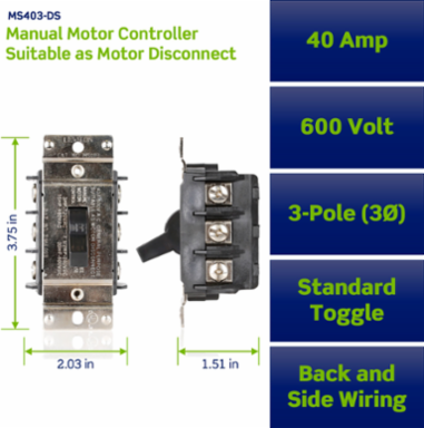 40 Amp 600 Volt 3-Pole AC Manual Motor Controller