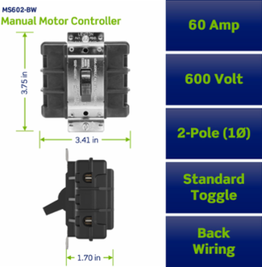 AC Manual Motor Controller 60 Amp 600 Volt Toggle Switch