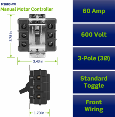 Manual Motor Controller 60 Amp 600 Volt 3-Pole Non-Grounding Toggle Switch