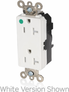 Lev-Lok Decora Plus Duplex Receptacle, 20 Amp, 125 Volt, Hospital Grade, Tamper-Resistant