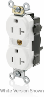 Lev-Lok Duplex Receptacle, 20 Amp, 125 Volt, Tamper-Resistant, Heavy-Duty