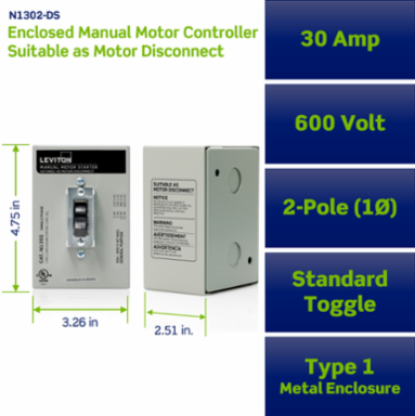 Double-Pole AC Manual Motor Controller 30 Amp 600 Volt Type 1 Enclosure