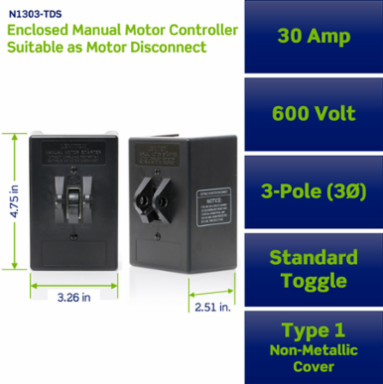 Three-Pole AC Manual Motor Controller 30 Amp 600 Volt Type 1 Enclosure
