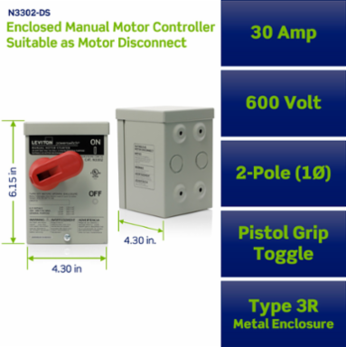 30 Amp AC Manual Motor Controller, 600 Volt, Type 3R Enclosure