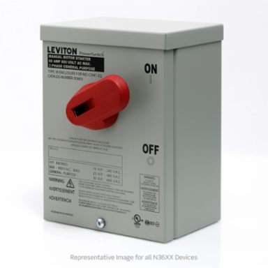 60 Amp 600 Volt 2-Pole Non-Fused Manual Motor Controller, Type 3R Enclosure
