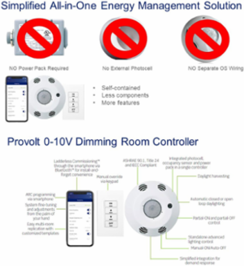 Provolt™ Room Controller 2000 Sq Ft, Ceiling Mount, 120-277V, 0-10V Dimming