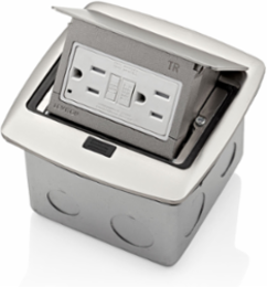 Pop-Up Floor Box with 15 Amp Self-Test GFCI Outlet, Brushed Nickel, 125 Volt