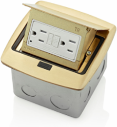 Pop-Up Floor Box 15 Amp GFCI Outlet, Brass, Tamper-Resistant, IP 44