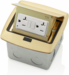 Pop-Up Floor Box with 20 Amp Tamper-Resistant GFCI Outlet, Brass, 125 VAC