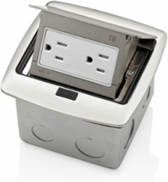 Pop-Up Floor Box with 15 Amp Tamper-Resistant Outlet, Brushed Nickel, 125 Volt