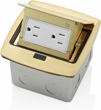 Pop-Up Floor Box with 15 Amp Tamper-Resistant Outlet, Brass, 125 VAC