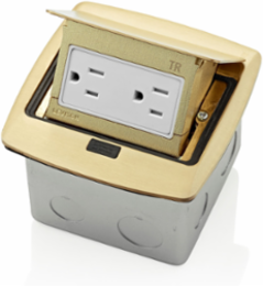 Pop-Up Floor Box with 15 Amp Tamper-Resistant Outlet, Brass, 125 VAC