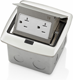 Pop-Up Floor Box with 20 Amp Tamper-Resistant Outlet, Brushed Nickel, 125 VAC