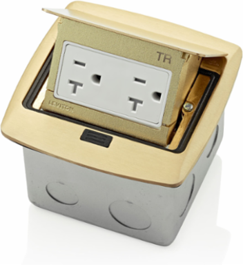 Pop-Up Floor Box, 20 Amp Tamper-Resistant Outlet, Brass, NEMA 5-20R