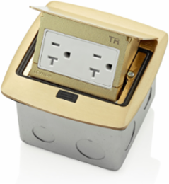 Pop-Up Floor Box, 20 Amp Tamper-Resistant Outlet, Brass, NEMA 5-20R