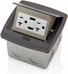 Pop-Up Floor Box with Dual USB Charger, 20 Amp Outlet, 125 VAC, Bronze