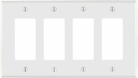 4-Gang Midway Decora Wallplate, Nylon, White, UL/CSA Certified