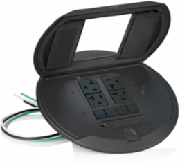 Poke-Through Pre-Wired Cover with (2) Flip Lids, Black, 8.38 Inch Diameter