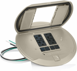 Poke-Through Pre-Wired Cover with (2) Flip Lids, Nickel, 8.38 Inch Diameter