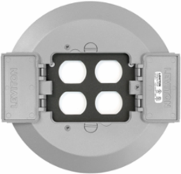 Poke-Through Cover with (2) Flip Lids, Gray, 8.38 Inch Diameter, Aluminum