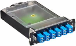 SDX Pigtail Fusion Fiber Splice Module pre-loaded with duplex Shuttered LC adapters (Blue) and 12-fiber OS2 LC/PC individual pigtails. Includes heat shrink splice sleeves. Works with all SDX Enclosures
