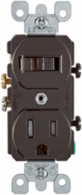 15 Amp Tamper-Resistant Switch/Outlet Combo, Duplex Style, Grounding, Brown