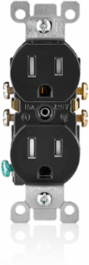15 Amp Tamper-Resistant Duplex Outlet, 125 Volt, NEMA 5-15R, Grounding, Black