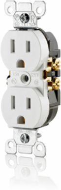 15 Amp Tamper-Resistant Duplex Outlet, 125 Volt, NEMA 5-15R, Grounding, White
