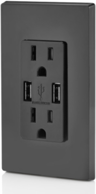 15A Tamper-Resistant Outlet & 3.6A Dual USB Charger, Black