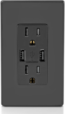 15A Tamper-Resistant Outlet & 3.6A Dual USB Charger, Black