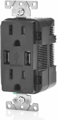 15A Tamper-Resistant Outlet & 3.6A Dual USB Charger, Black