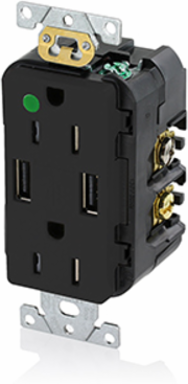Tamper-Resistant USB Receptacle 15 Amp 125 Volt with 2 Type A USB Ports