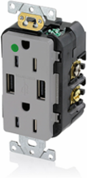 Tamper-Resistant USB Duplex Receptacle, 15 Amp, 125 Volt, Heavy-Duty Hospital Grade